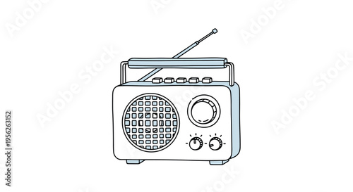 Classic retro style portable radio in a light blue color with an adjustable antenna and vintage control knobs for tuning.