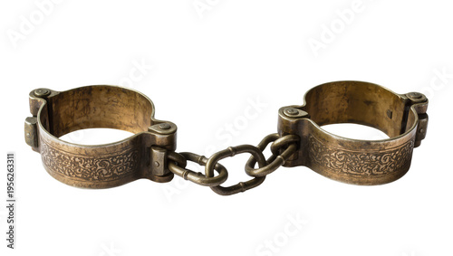 Foto Isolated ornate antique metal shackles and chain, a powerful symbol of historical oppression