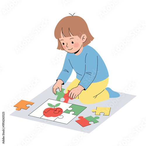 Child Playing with Jigsaw Puzzle, Learning and Developing Skills