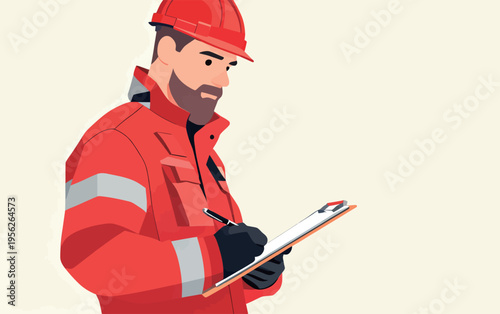 Construction worker checks safety equipment while on site during the daytime