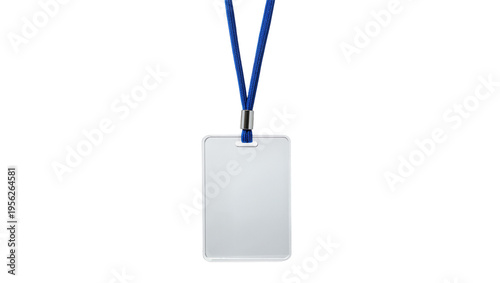Cuadro en lienzo Isolated blank clear plastic ID badge holder with blue woven lanyard for identit