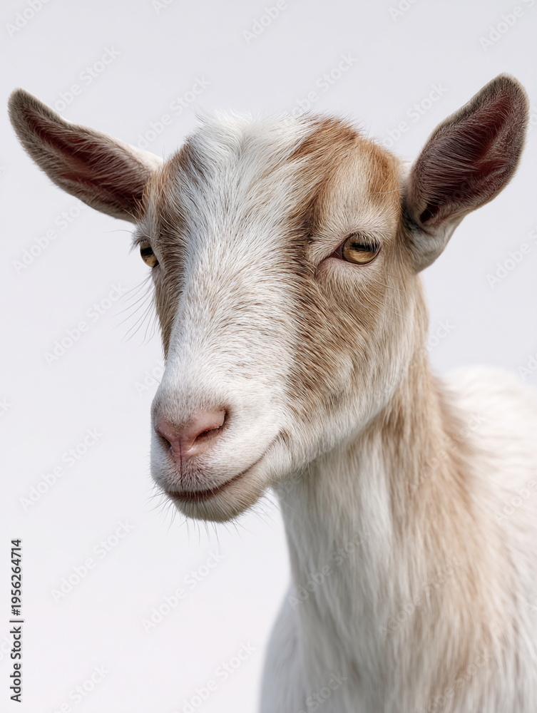 Obraz premium Close Up Portrait of Goat on Light Background