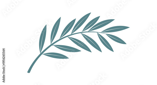 Minimalist illustration of a single green leafy branch with multiple small leaves arranged in a natural curved shape.