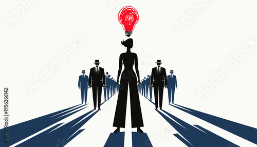 Business Woman Leader with Creative Idea Lamp and Corporate Team Concept.eps