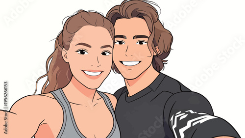 Smiling couple takes selfie in bright setting during daytime showing friendship and joy