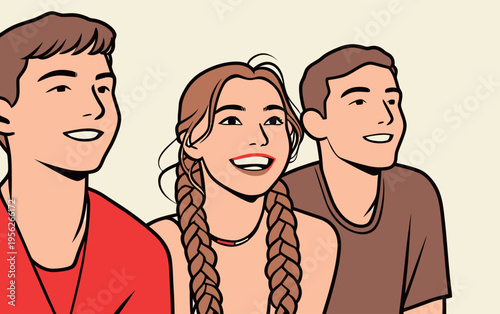 Group of friends enjoying a fun moment together while watching a show or movie at home in the evening