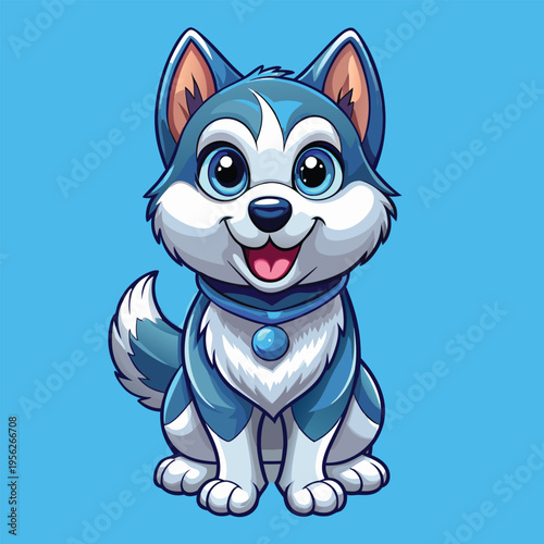 Adorable cartoon husky puppy sitting