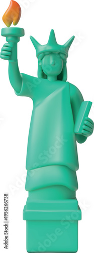 Statue of liberty, Statue of freedom, American democracy monument 3D plastic style vector icon, tourist world attraction