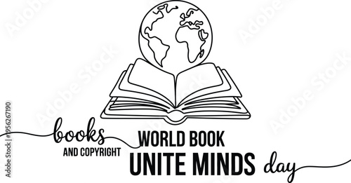 World Book Day Unite Minds with Line Art Book and Globe