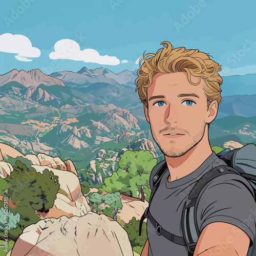 Hiking on a mountain trail with a view of the landscape and hills during daytime