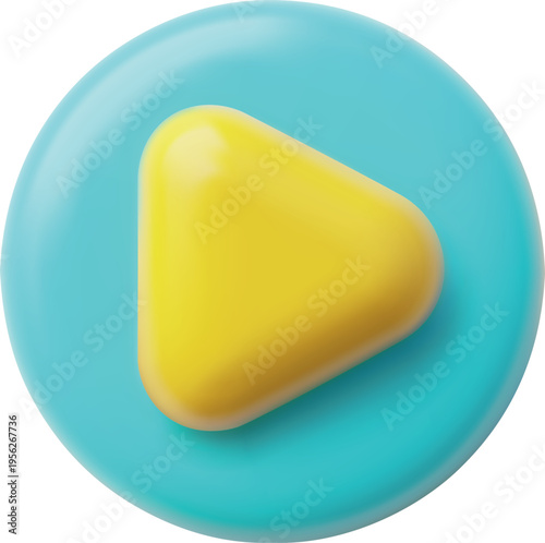3d multimedia player control, vector play sign, yellow button in blue circle UI media music player design user interface