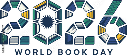 2026 World Book Day hexagonal book arrangement Keywords: 2026, world book day, book, books