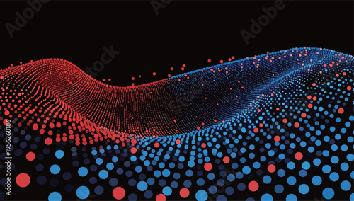 Colorful dots create a wave pattern on a dark background representing data flow and digital art at night