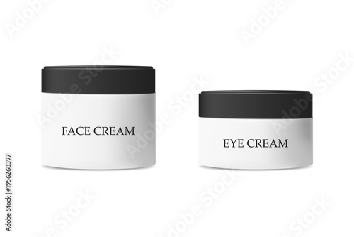 Plastic bottles for packaging cosmetic skin care products. A black and white vector container without a logo. A jar with a lid, highlighted on a white background. Vector illustration