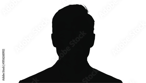 Silhouette portrait shows the head and shoulders of an anonymous male figure against a bright white backdrop.