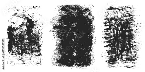 Set of grunge rolled ink stamp textures hand made with brayer.  Eroded letterpress rough backgrounds. Vector illustration for your design. EPS10