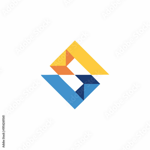 Abstract geometric logo design featuring two interlocking shapes in blue and yellow against a white background, symbolizing connection and synergy