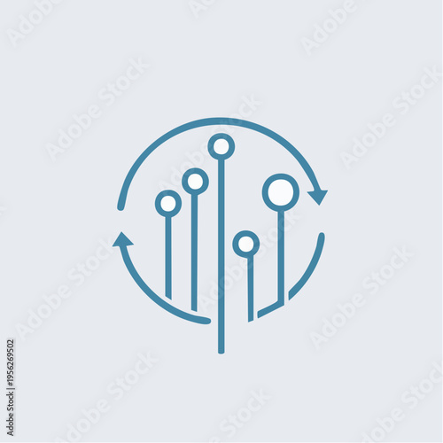 Abstract digital circuit board icon representing data processing, continuous connection, and technological progress with an endless cycle of innovation and system integration