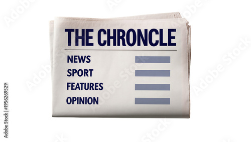 Isolated folded newspaper displaying 'The Chronicle' masthead and content section list
