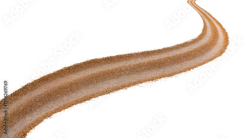 Obraz na płótnie Isolated winding dirt road with car tire tracks made of gravel and sand pathway