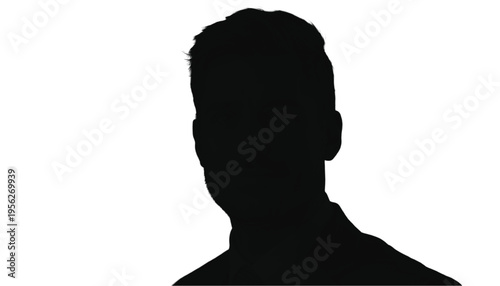 A single male figure is shown in a dark silhouette looking slightly over his shoulder against a white.
