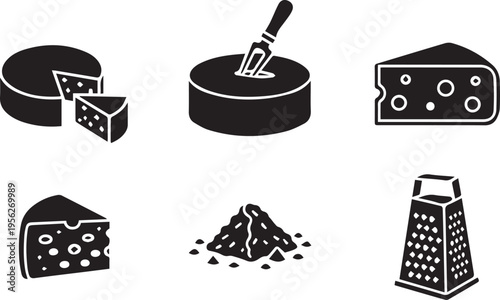 Cheese and Dairy Product Icon Set Black Silhouette