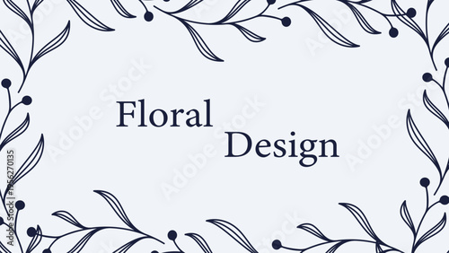 Elegant Blue Floral Frame with Botanical Art on Soft Background.
