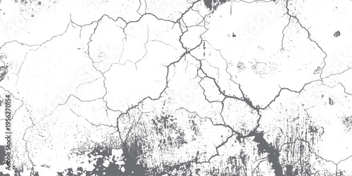 Grey Grunge Texture Background with Cracked Wall Pattern and Dark Stains Distressed Surface Featuring Peeling Paint, Scratches, and Urban Decay Elements.