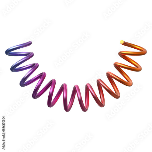 Realistic curved metal spring in rainbow colors, icon.