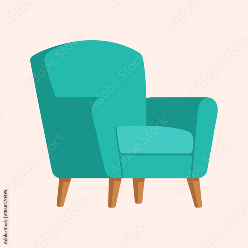A comfortable, plush armchair in a vibrant teal color, featuring wooden legs, perfect for any living room or study