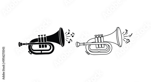 Trumpet Music Instrument Icon Set Vector