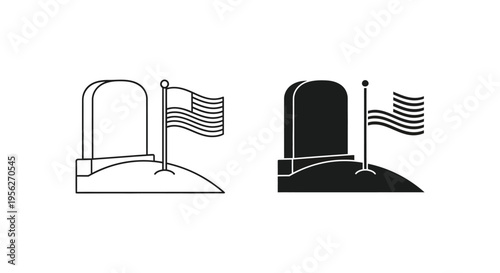Tombstone and American Flag Icon Set Vector