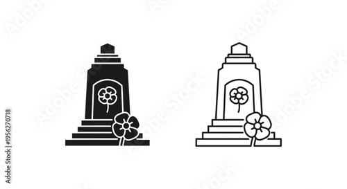 Black Memorial Day Tombstone Poppy Icon Vector