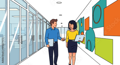 Business Professionals Conversing in Minimalist Workspace