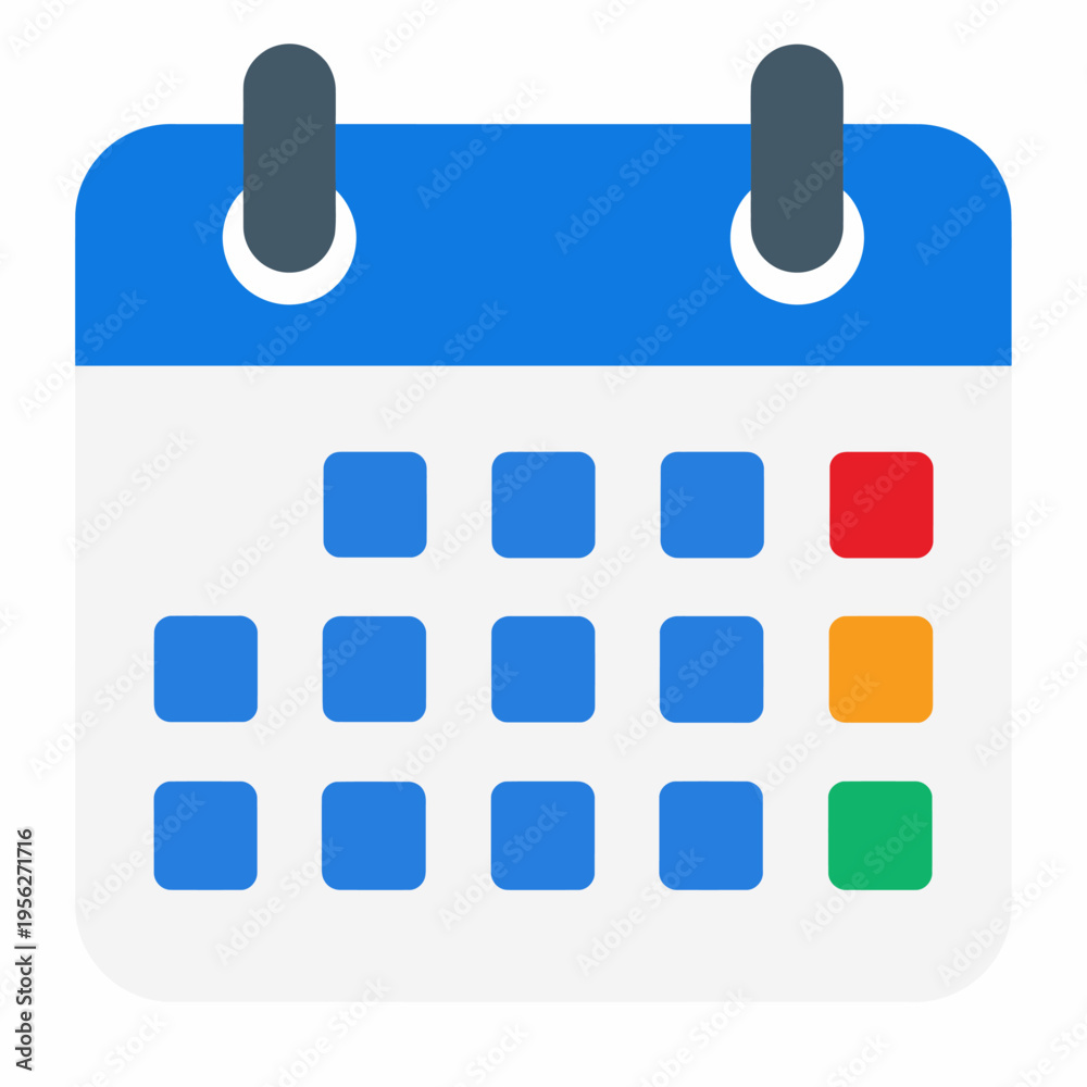 Fototapeta premium Colorful calendar icon with marked dates on a white background