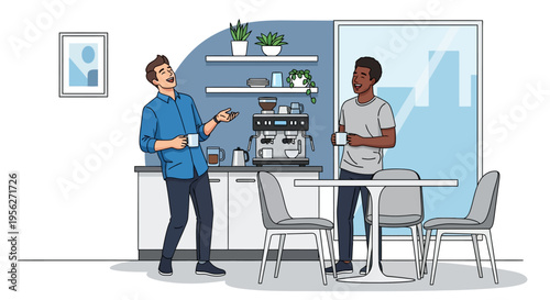 Colleagues Laughing Near Office Espresso Machine