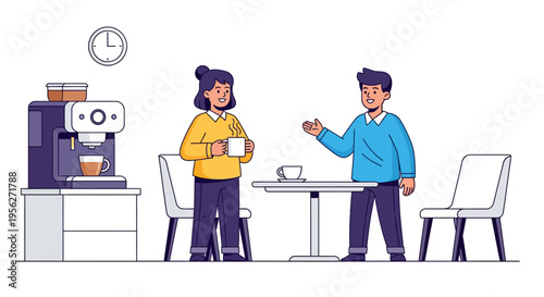 Colleagues Talking by Modern Office Coffee Machine