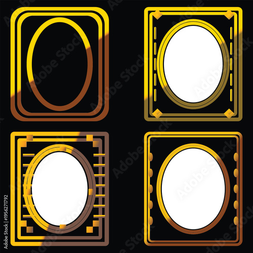 Luxury vintage golden oval frames, elegant wedding invitation borders and decorative design elements.