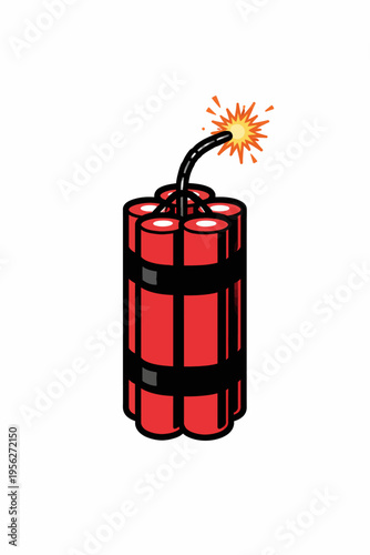 Cartoon illustration of a bundle of dynamite with a lit fuse on fire, ready to explode, symbolizing danger and urgency in a comic book style.