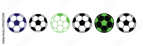 Assorted football ball icons including blue and lime green color variants for sports design