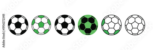 Minimalist soccer ball icons featuring partial green shading and solid black pattern styles