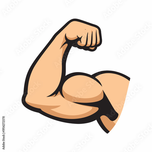A muscular arm flexing its bicep in a powerful gesture of strength and fitness, symbolizing health and athleticism in a cartoon style.