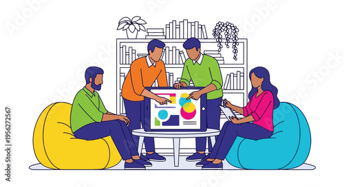 Team Working on Tablet in Lounge