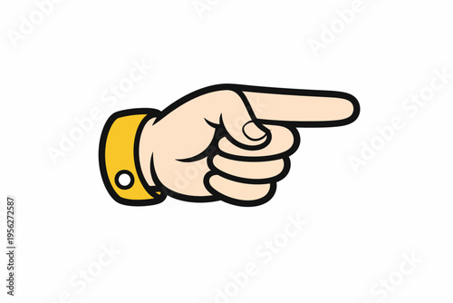 A cartoon hand pointing to the right with a yellow cuff