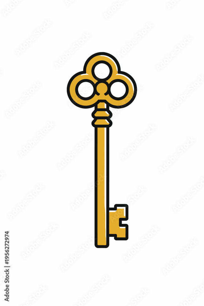 Obraz premium Golden antique skeleton key with ornate handle on white background