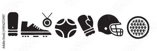 Set of American football helmet boxing glove soccer ball medal and athletic shoe icons for competition