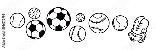 Sport ball collection vector illustration set including soccer baseball tennis and football