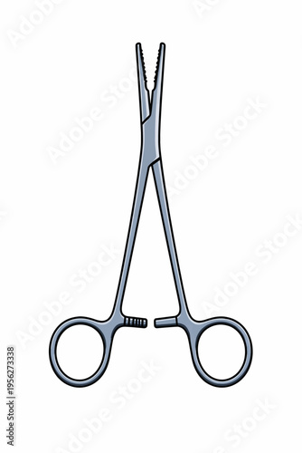 A pair of surgical forceps on a white background, medical instrument for gripping and holding tissues