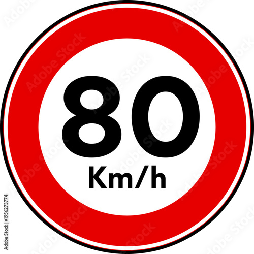 Speed Limit 80 kmh Traffic Sign Vector