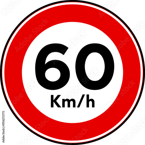 Speed Limit 60 kmh Traffic Sign Vector